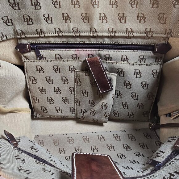 Dooney & Bourke Signature Monogram Tote Bag With Leather Trim Beige/Brown - Picture 7 of 14